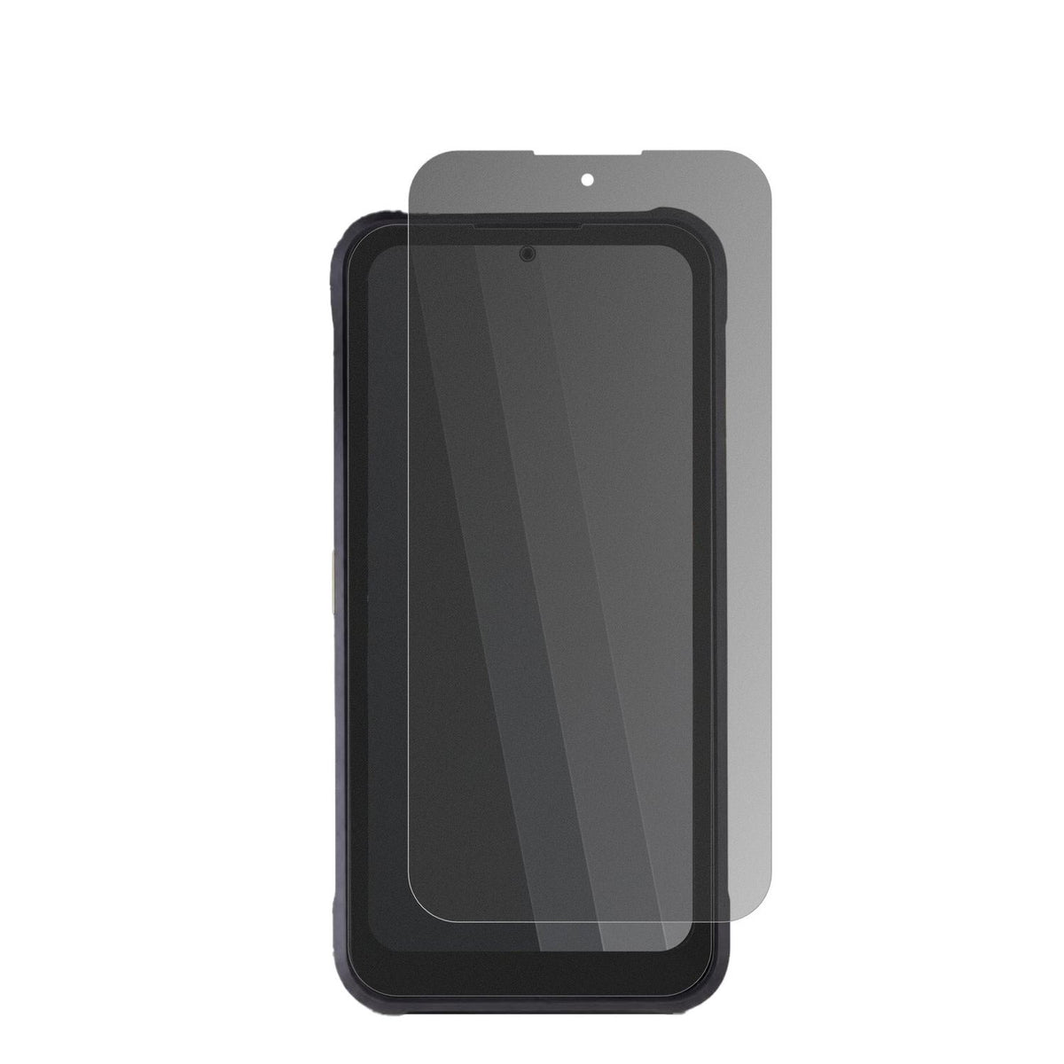 JCBToughphone E50 mit aufgebrachtem dipos Displayschutz, der seitliche Einblicke blockiert