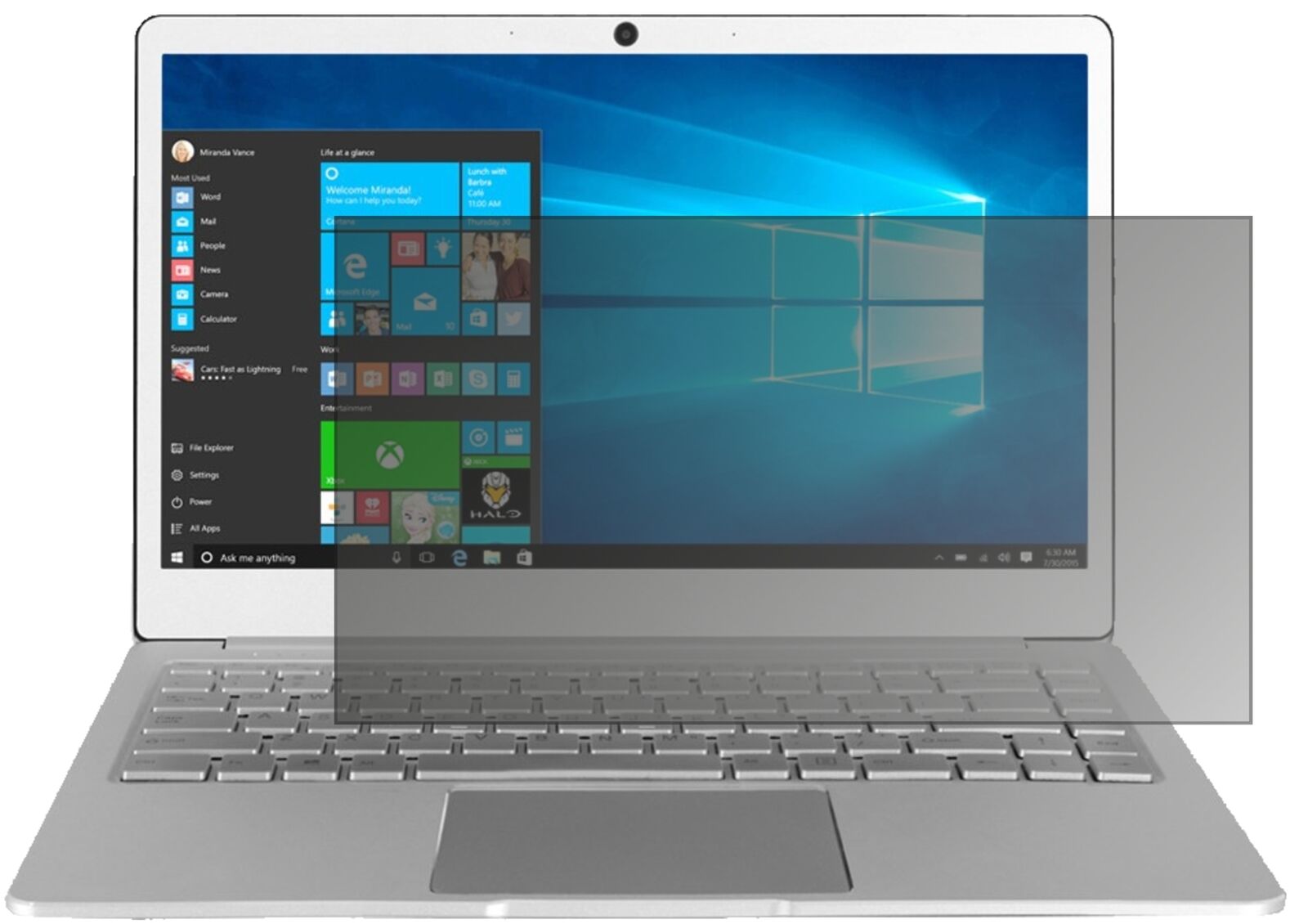 JumperEzBook 3 Plus mit aufgebrachtem dipos Displayschutz, der seitliche Einblicke blockiert