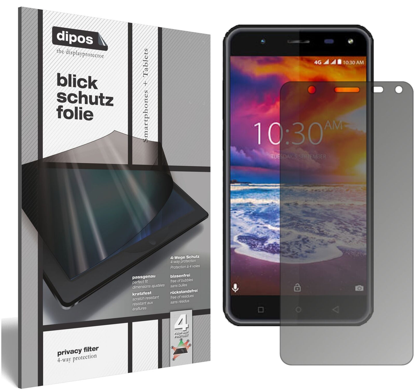KarbonnTitanium Jumbo 3 mit aufgebrachtem dipos Displayschutz, der seitliche Einblicke blockiert