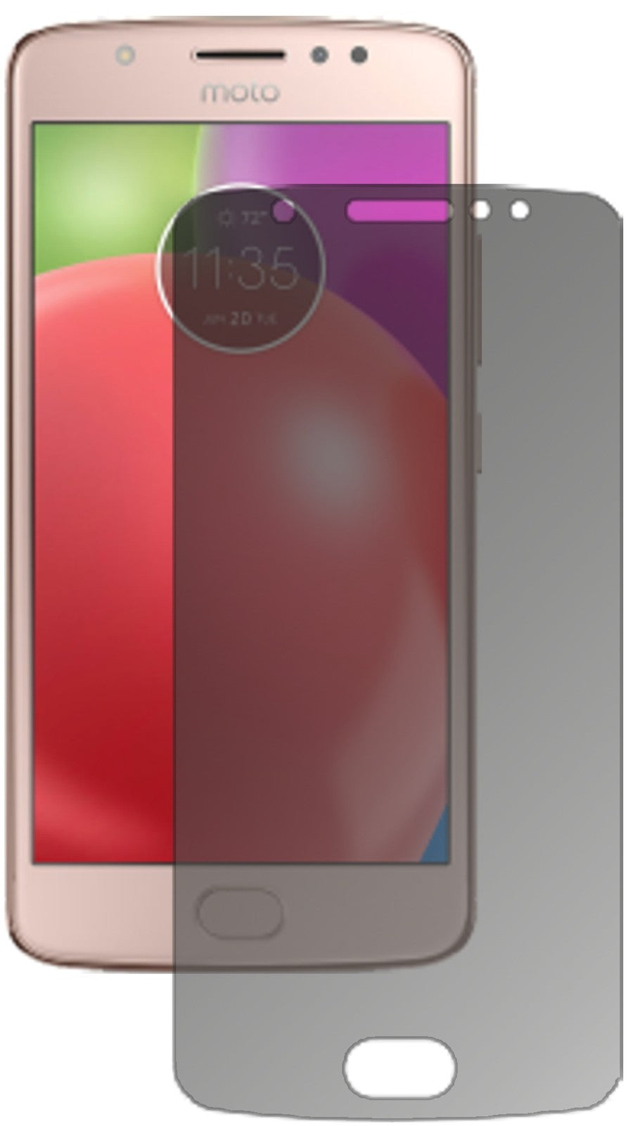 LenovoMoto E4 mit aufgebrachtem dipos Displayschutz, der seitliche Einblicke blockiert