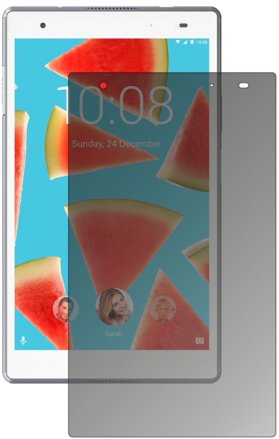 LenovoTab 4 8 Plus mit aufgebrachtem dipos Displayschutz, der seitliche Einblicke blockiert