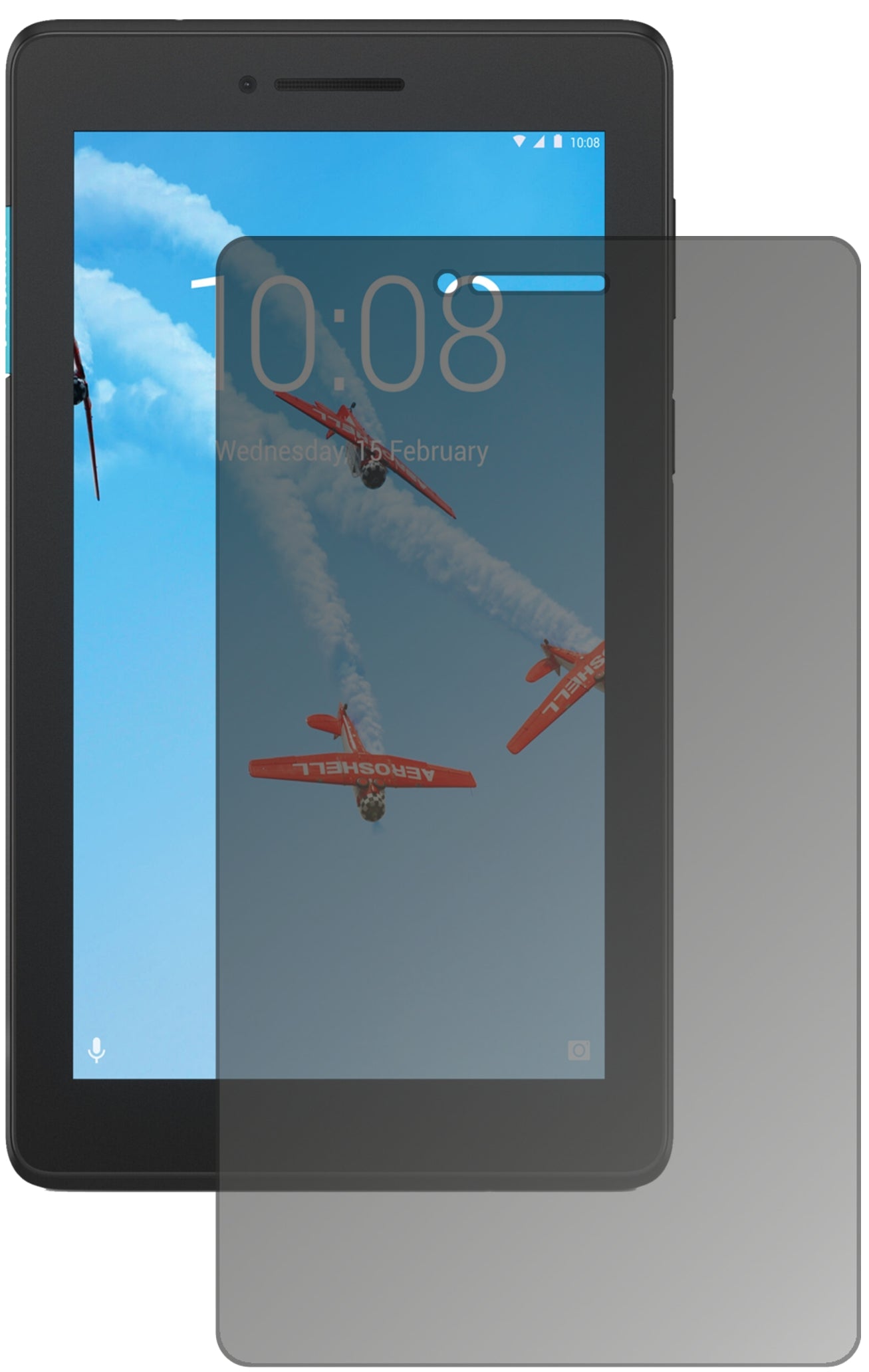 LenovoTB-7104F mit aufgebrachtem dipos Displayschutz, der seitliche Einblicke blockiert