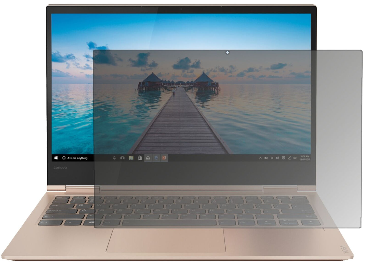 LenovoYoga 730-13IKB (13.3 Zoll) mit aufgebrachtem dipos Displayschutz, der seitliche Einblicke blockiert
