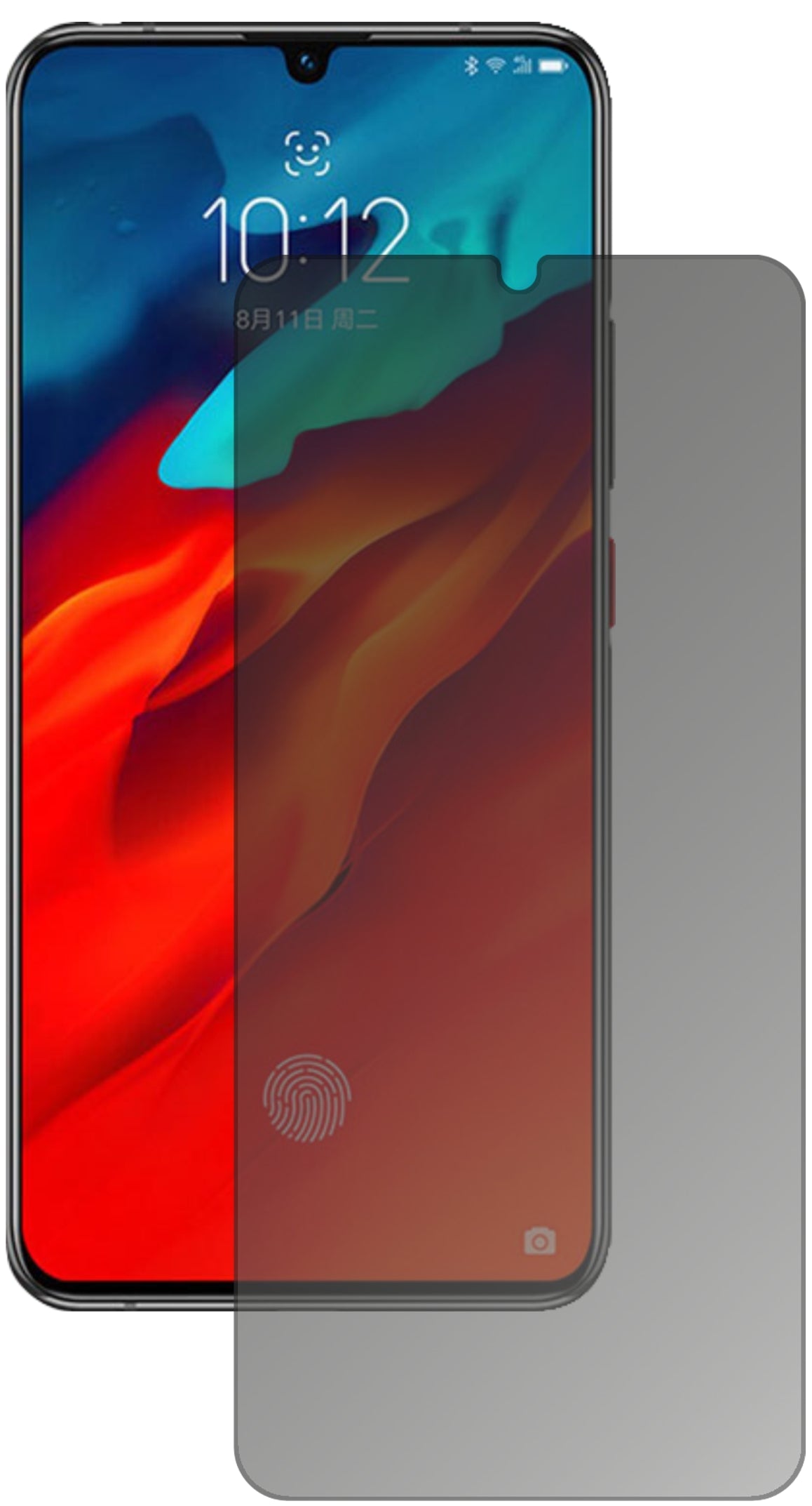 LenovoZ6 Pro Ferrari Edition mit aufgebrachtem dipos Displayschutz, der seitliche Einblicke blockiert