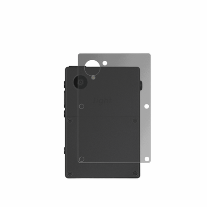 LightPhone 3 Rückseite mit aufgebrachtem dipos Displayschutz, der seitliche Einblicke blockiert