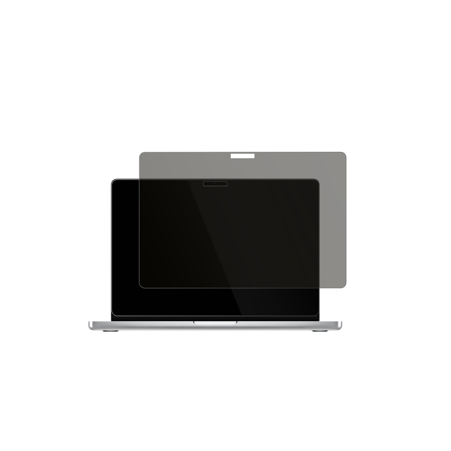MacBookPro M4 16 Zoll 2024 mit aufgebrachtem dipos Displayschutz, der seitliche Einblicke blockiert