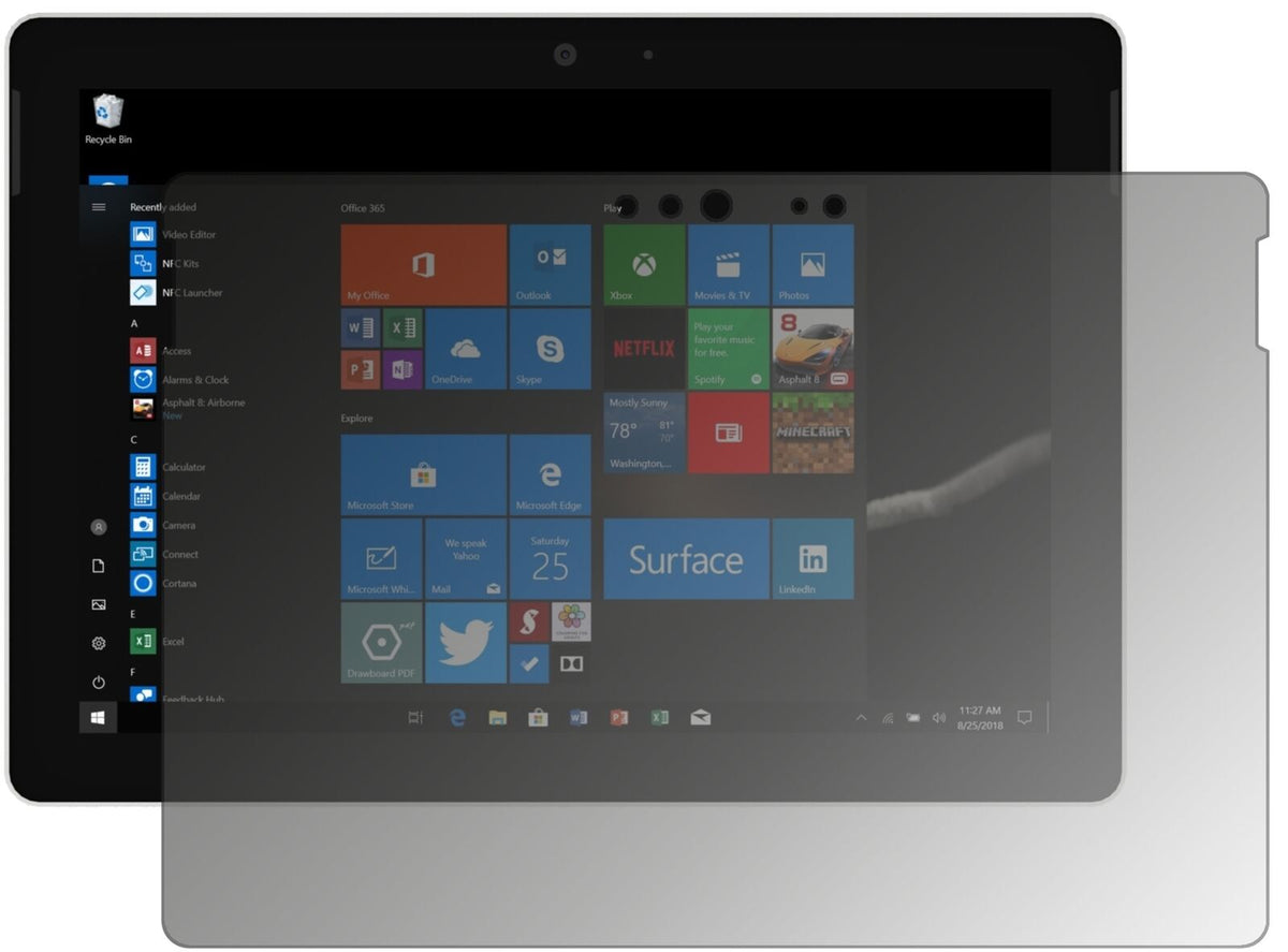 MicrosoftSurface Go mit aufgebrachtem dipos Displayschutz, der seitliche Einblicke blockiert