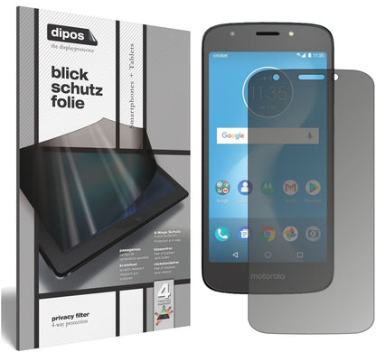MotorolaMoto E5 Play SD427 mit aufgebrachtem dipos Displayschutz, der seitliche Einblicke blockiert