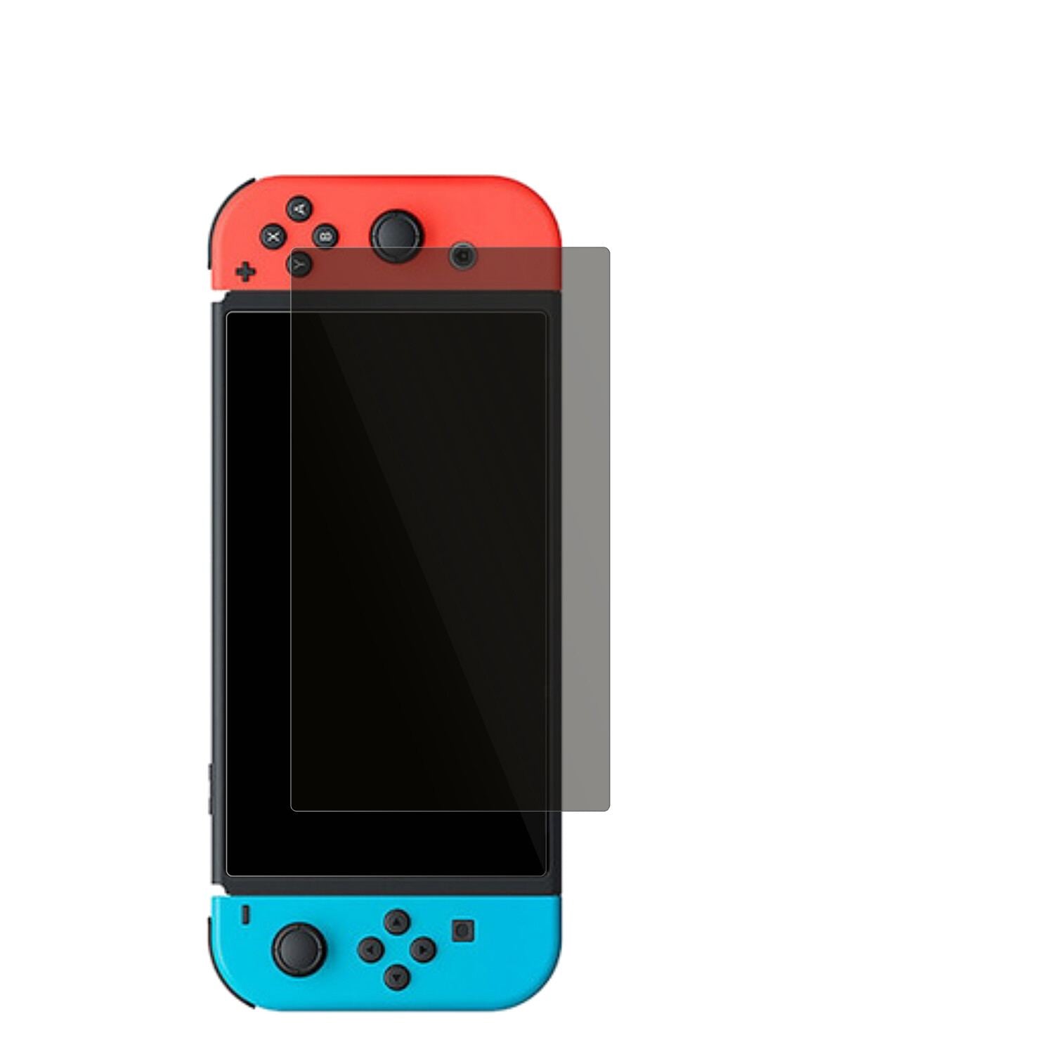 NintendoSwitch OLED mit aufgebrachtem dipos Displayschutz, der seitliche Einblicke blockiert