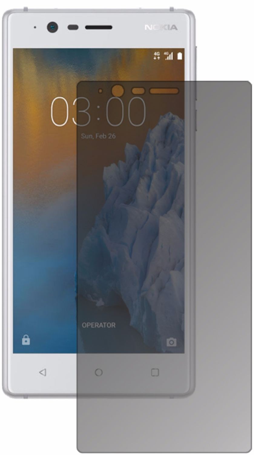 Nokia3 mit aufgebrachtem dipos Displayschutz, der seitliche Einblicke blockiert