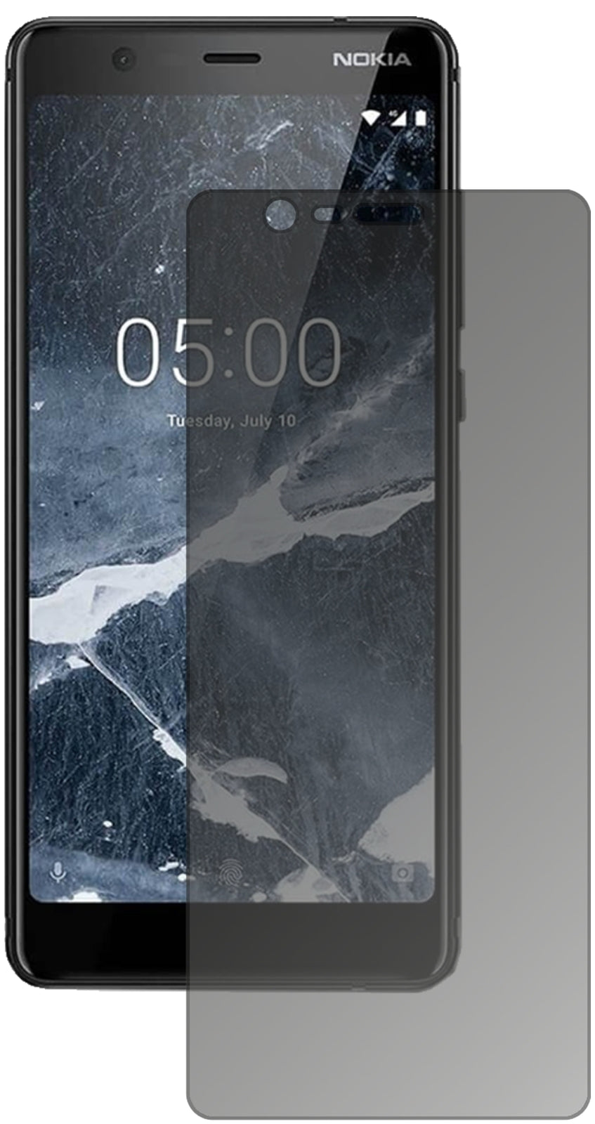 Nokia46027 mit aufgebrachtem dipos Displayschutz, der seitliche Einblicke blockiert