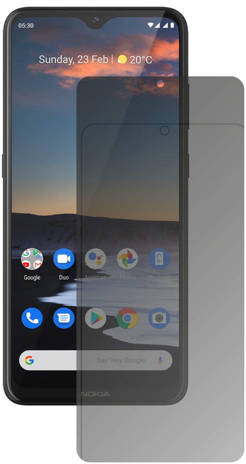 Nokia46086 mit aufgebrachtem dipos Displayschutz, der seitliche Einblicke blockiert