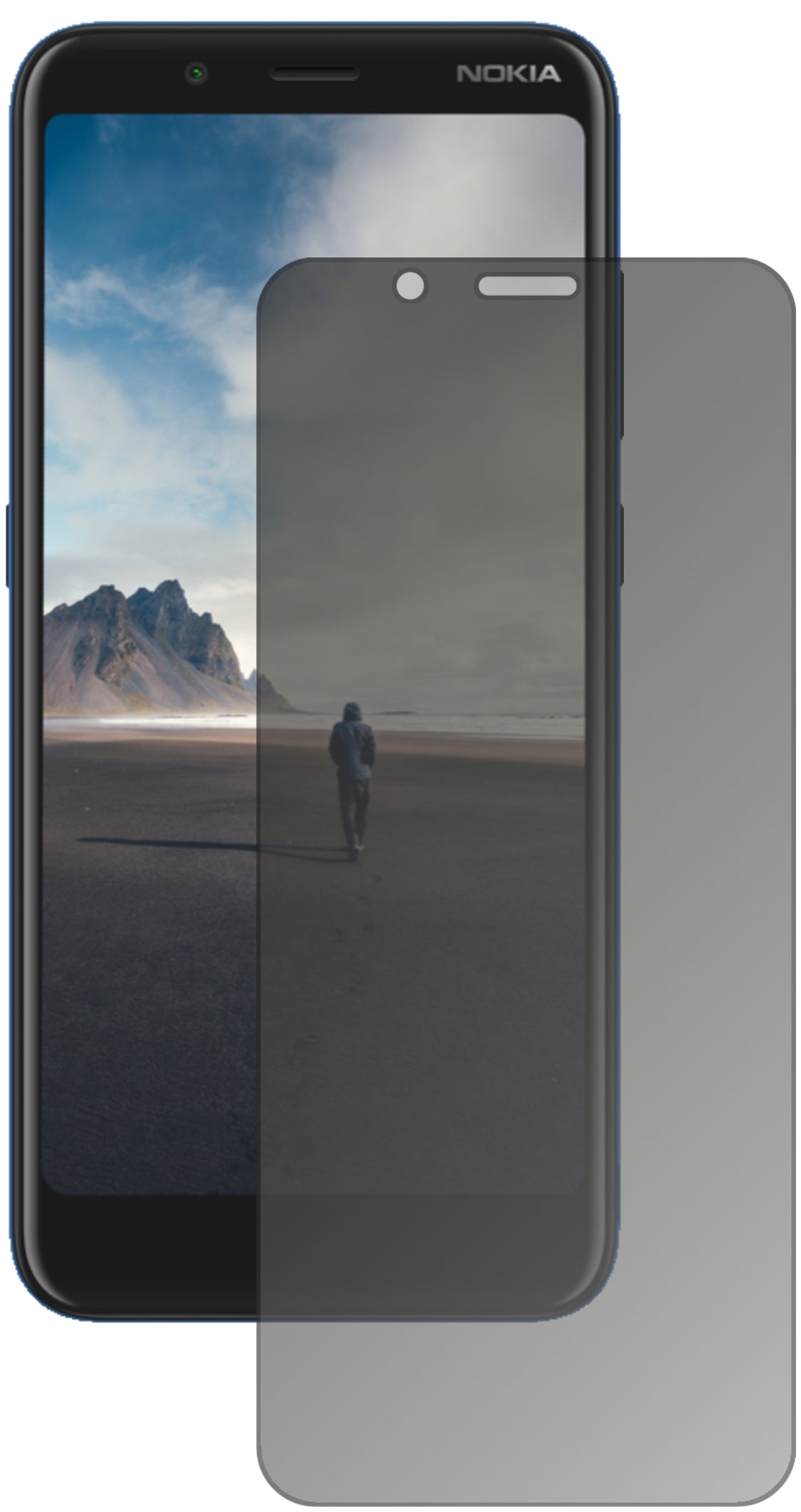 NokiaC2 Tennen mit aufgebrachtem dipos Displayschutz, der seitliche Einblicke blockiert