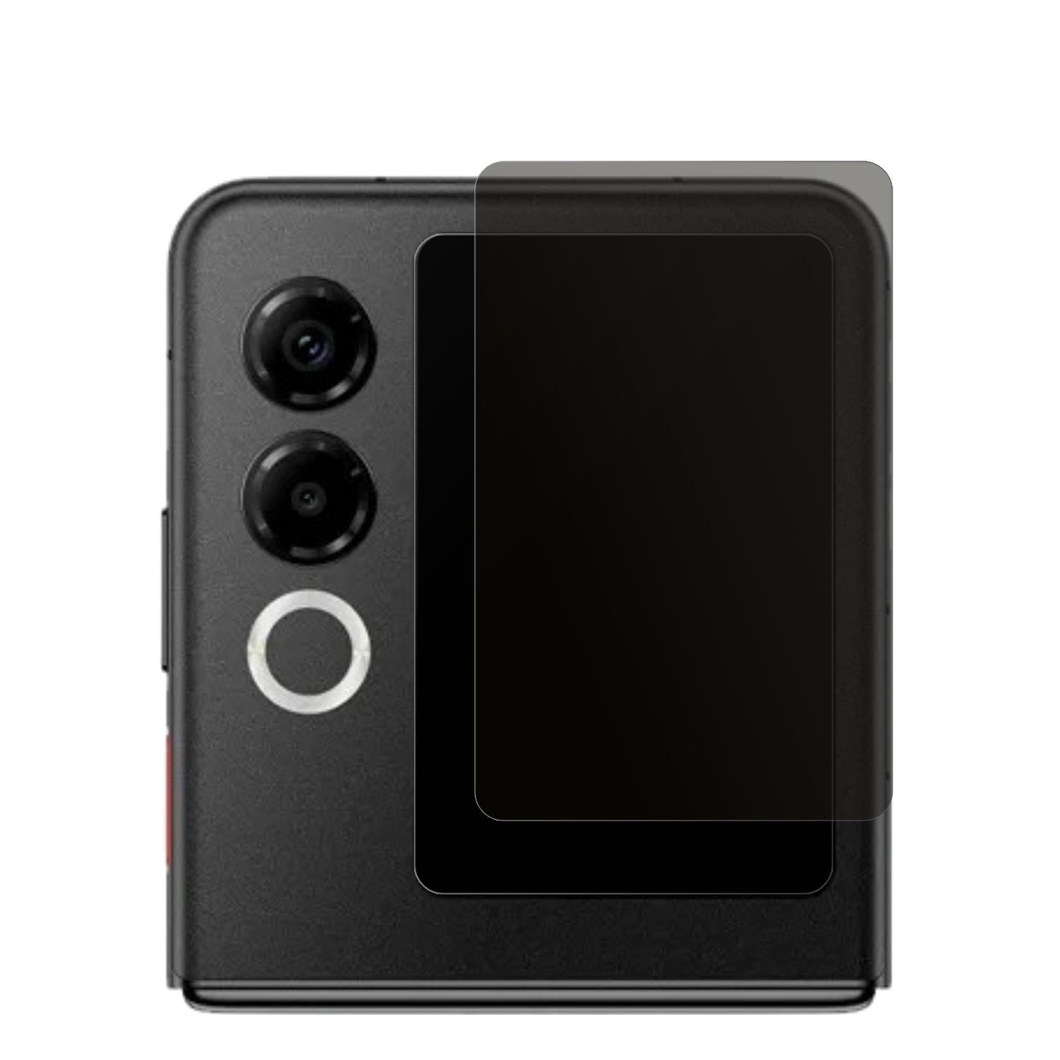 NubiaZTE Flip 2 5G Außenseite mit aufgebrachtem dipos Displayschutz, der seitliche Einblicke blockiert