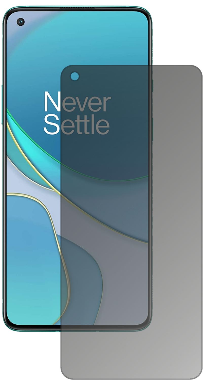 OnePlus8T mit aufgebrachtem dipos Displayschutz, der seitliche Einblicke blockiert