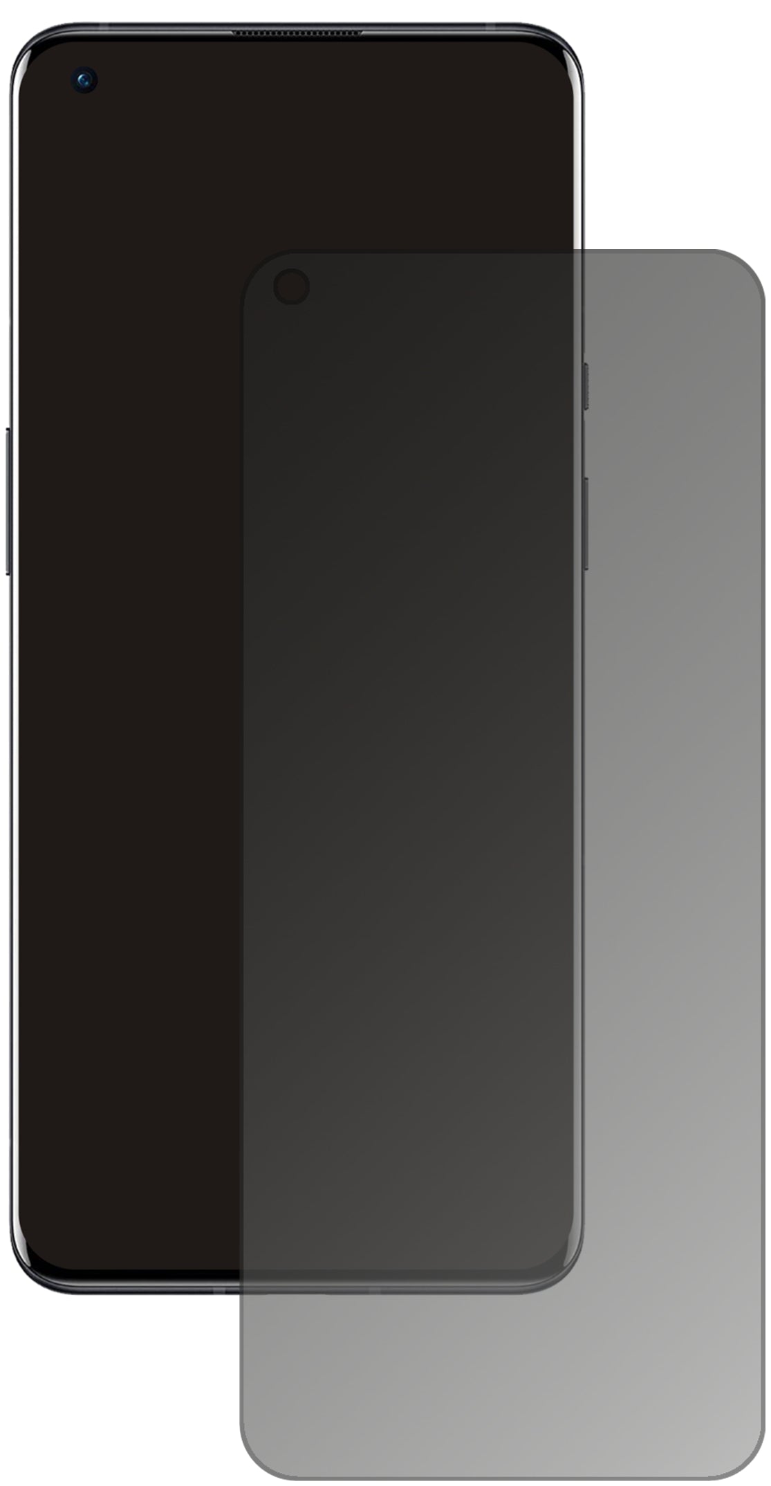 OnePlus9R mit aufgebrachtem dipos Displayschutz, der seitliche Einblicke blockiert