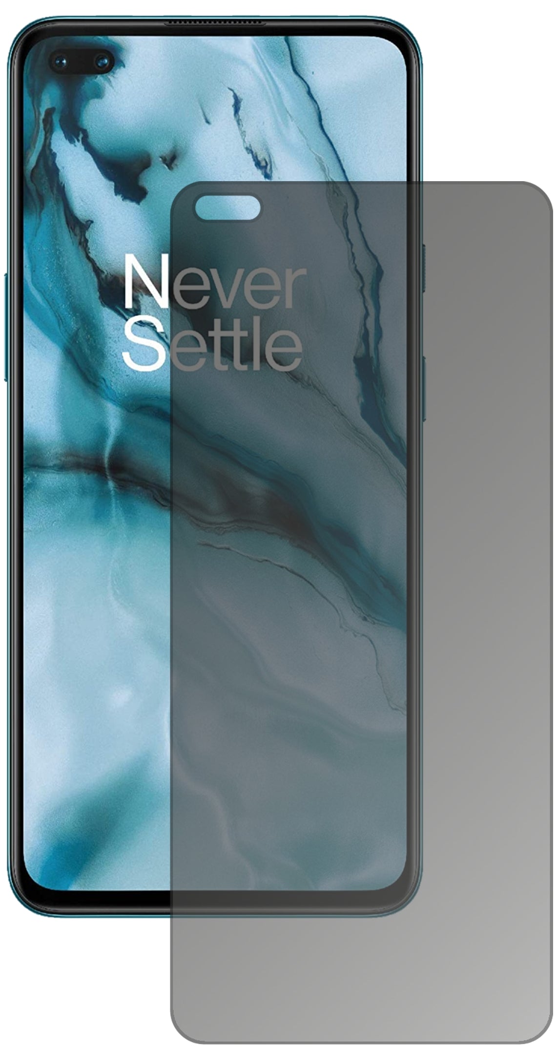 OnePlusNord mit aufgebrachtem dipos Displayschutz, der seitliche Einblicke blockiert