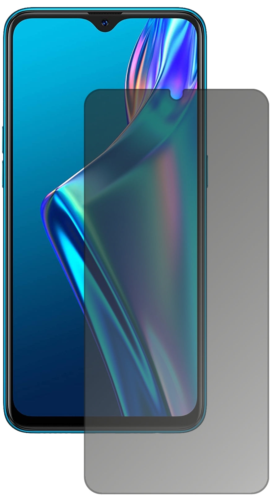 OppoA12 mit aufgebrachtem dipos Displayschutz, der seitliche Einblicke blockiert