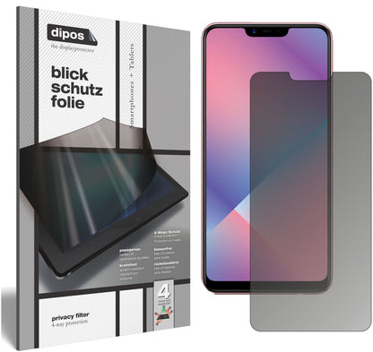 OppoA5 mit aufgebrachtem dipos Displayschutz, der seitliche Einblicke blockiert