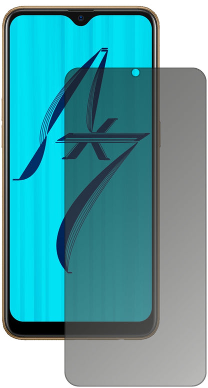 OppoAX7 mit aufgebrachtem dipos Displayschutz, der seitliche Einblicke blockiert