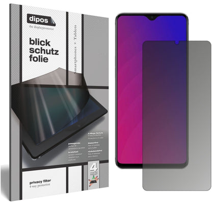 OppoF9 mit aufgebrachtem dipos Displayschutz, der seitliche Einblicke blockiert
