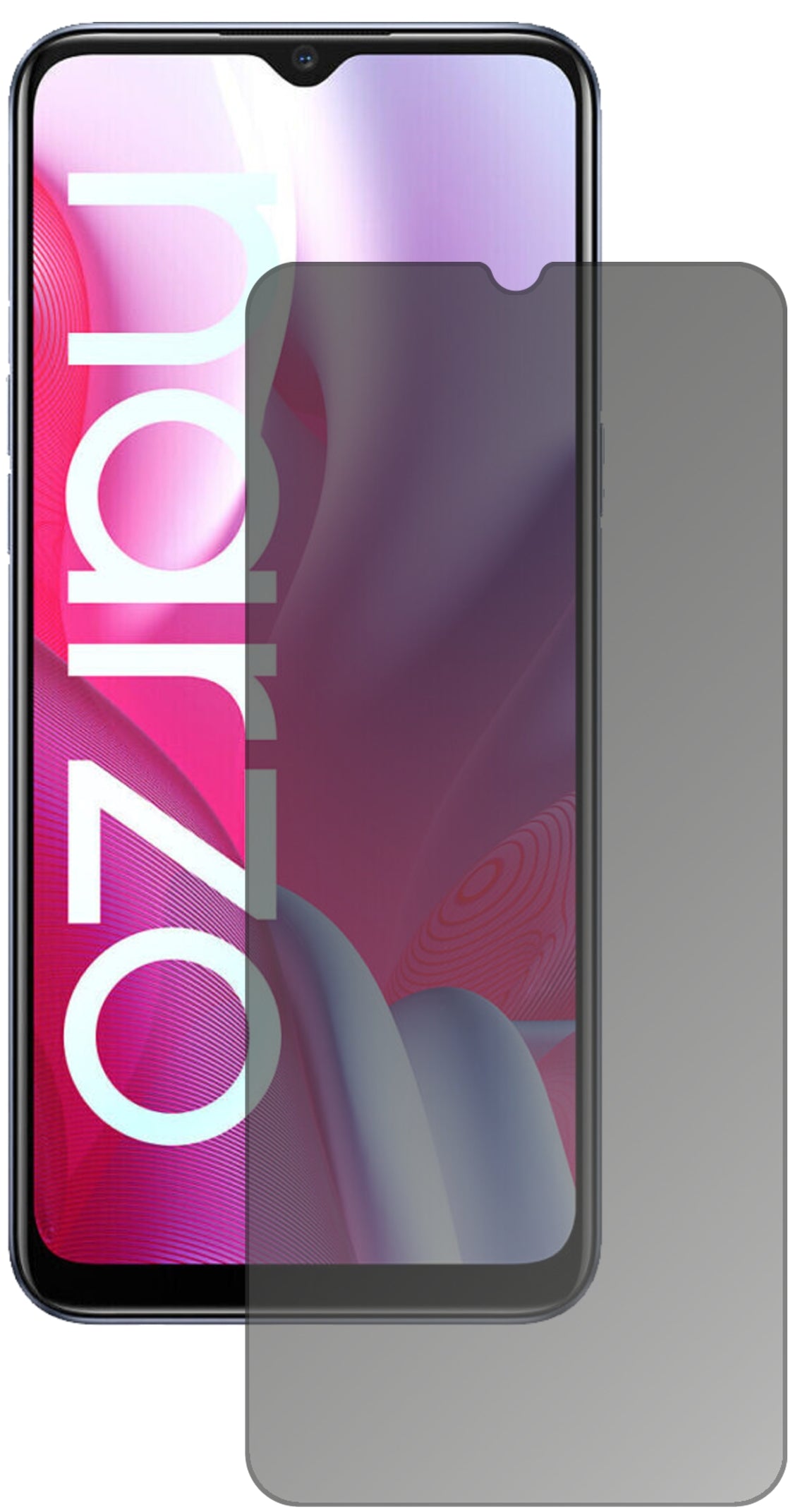OppoRealme Narzo 20 mit aufgebrachtem dipos Displayschutz, der seitliche Einblicke blockiert
