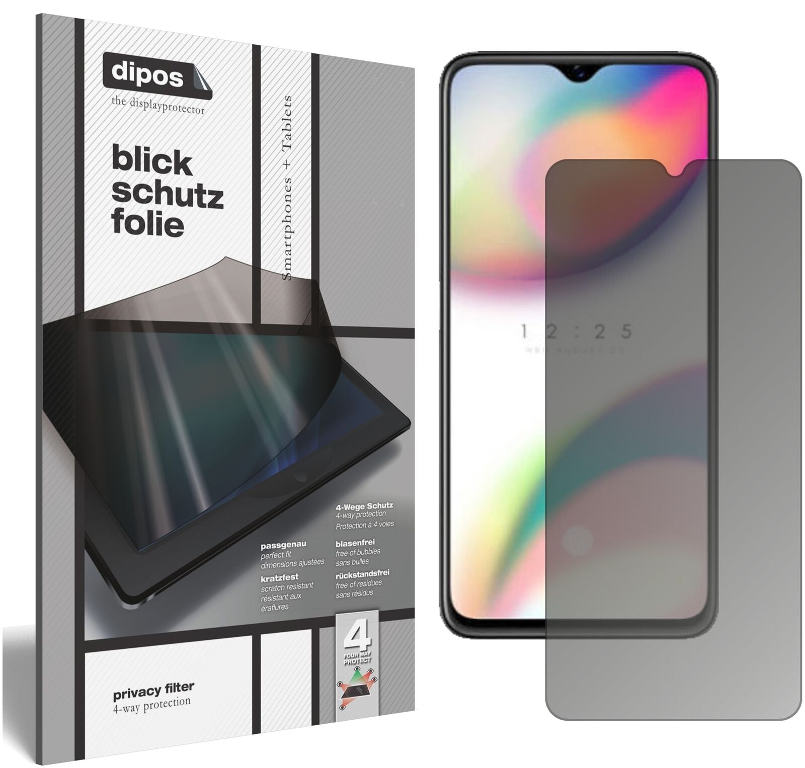 OppoReno Z mit aufgebrachtem dipos Displayschutz, der seitliche Einblicke blockiert