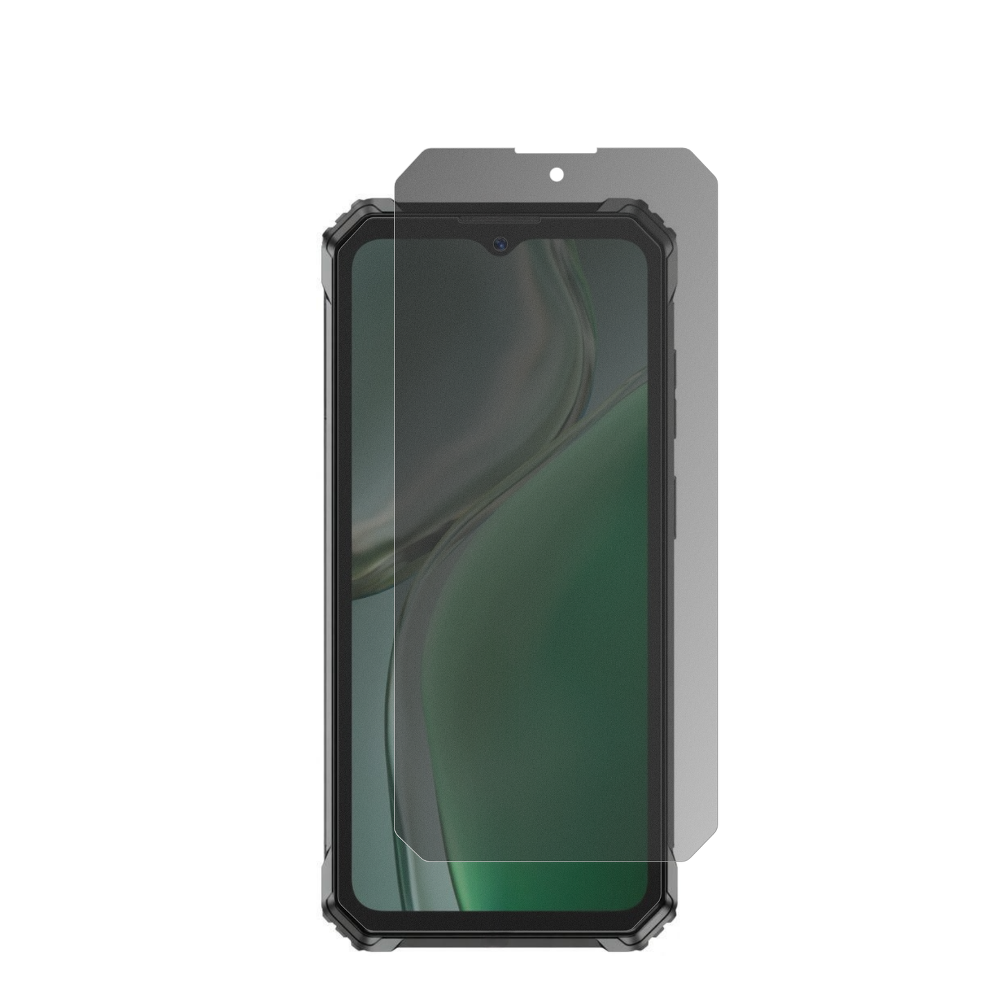 OukitelG7 mit aufgebrachtem dipos Displayschutz, der seitliche Einblicke blockiert