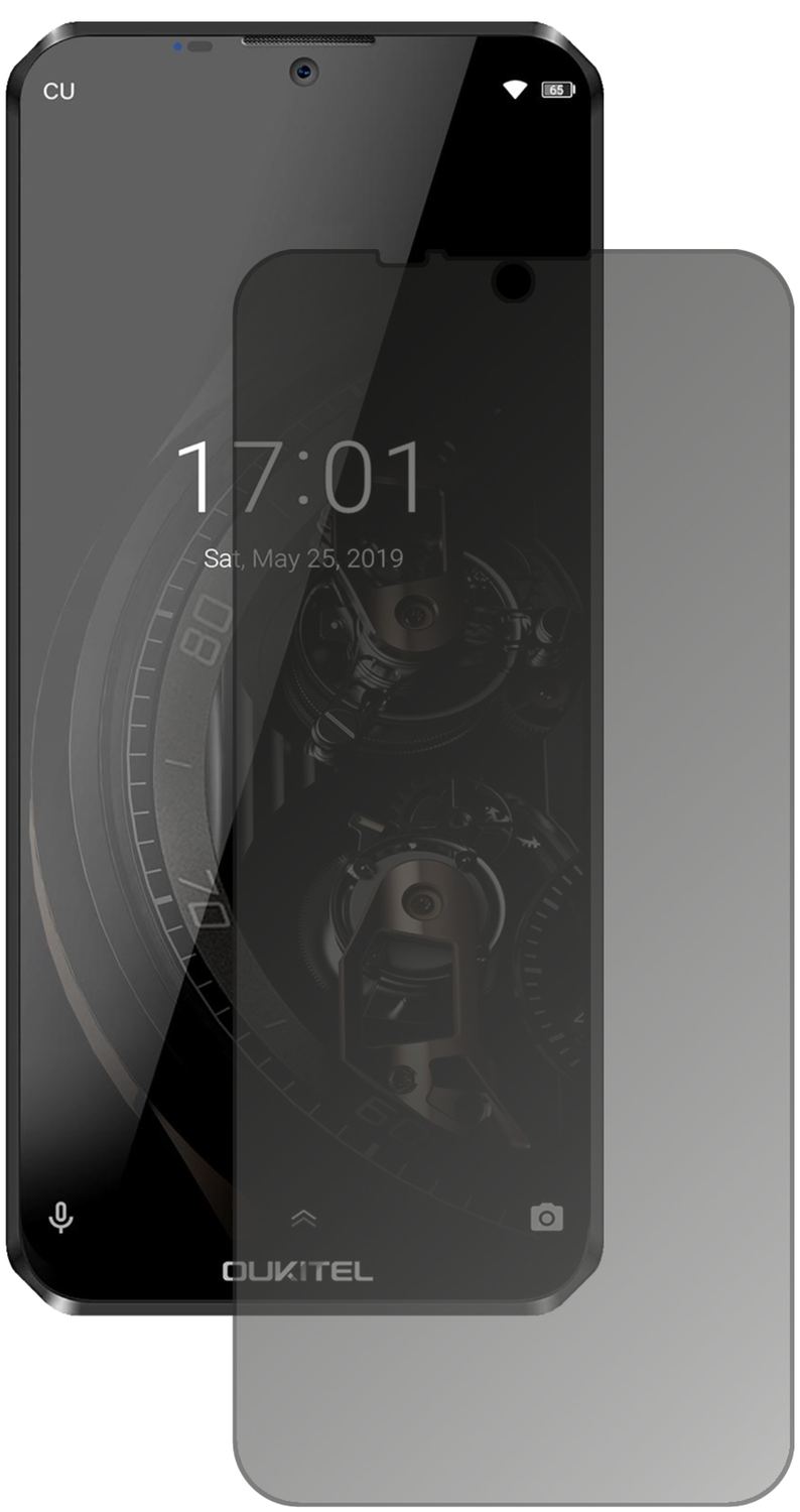 OukitelK12 mit aufgebrachtem dipos Displayschutz, der seitliche Einblicke blockiert