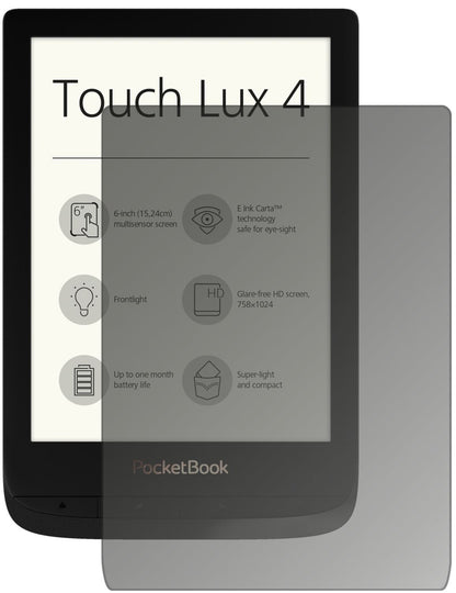 PocketBookTouch Lux 4 mit aufgebrachtem dipos Displayschutz, der seitliche Einblicke blockiert