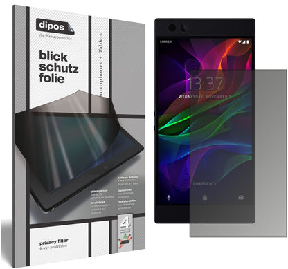 RazerPhone mit aufgebrachtem dipos Displayschutz, der seitliche Einblicke blockiert