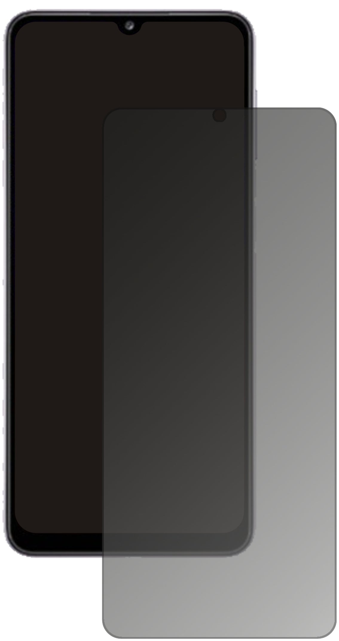 SamsungGalaxy A32 5G mit aufgebrachtem dipos Displayschutz, der seitliche Einblicke blockiert