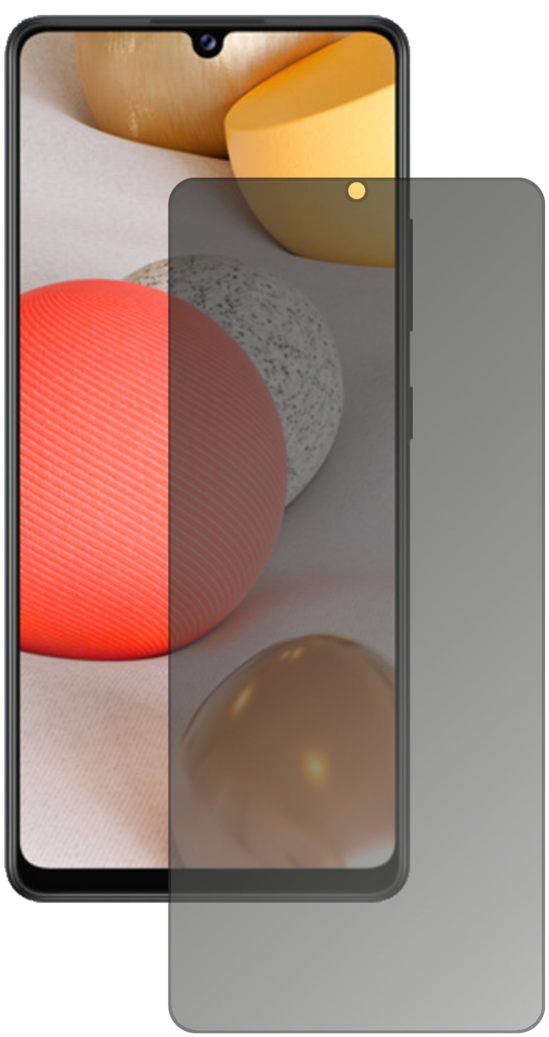 SamsungGalaxy A42 5G mit aufgebrachtem dipos Displayschutz, der seitliche Einblicke blockiert