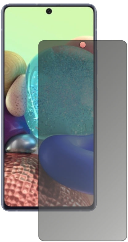 SamsungGalaxy A71 5G mit aufgebrachtem dipos Displayschutz, der seitliche Einblicke blockiert