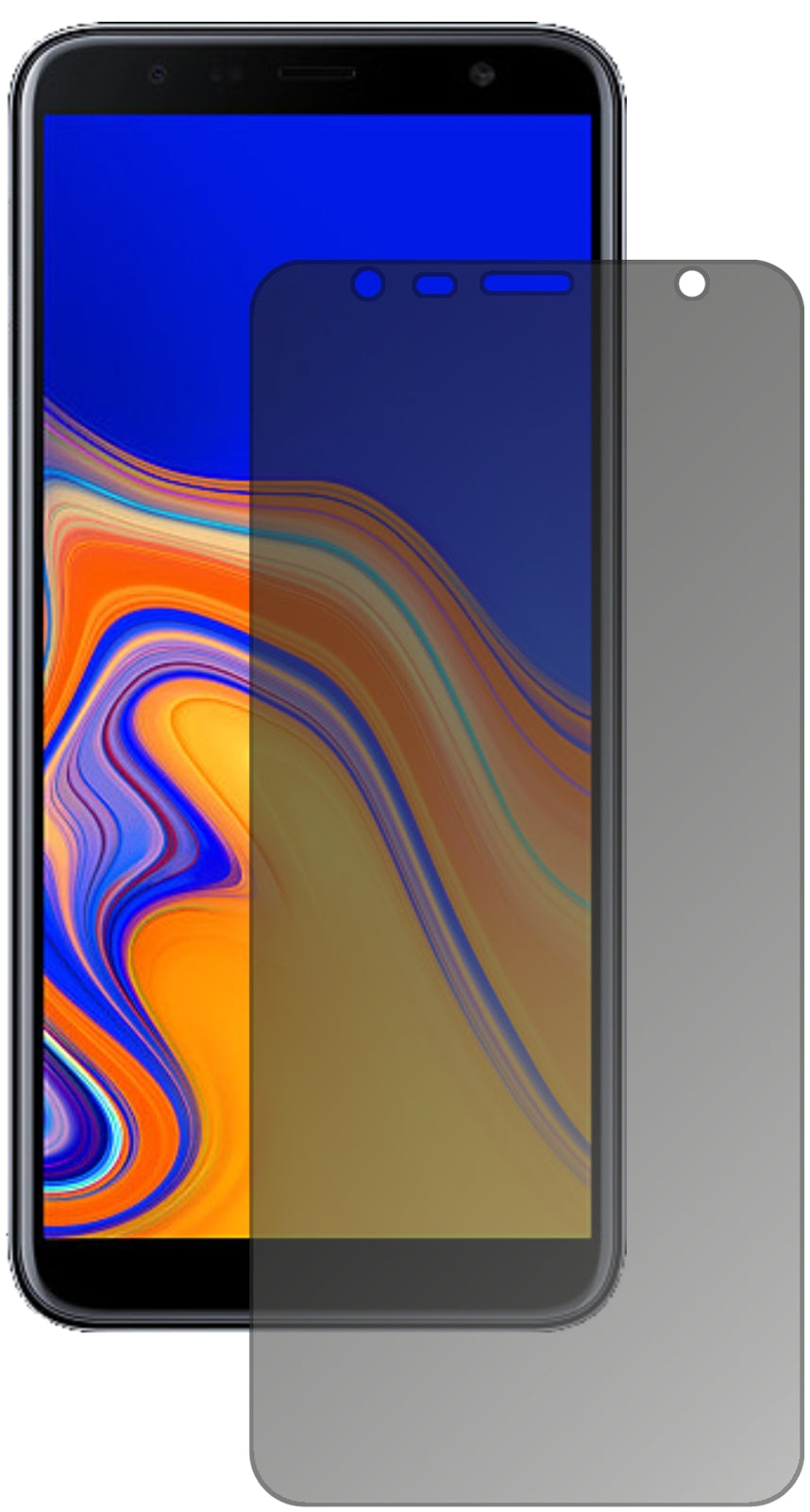 SamsungGalaxy J6 Plus (2018) mit aufgebrachtem dipos Displayschutz, der seitliche Einblicke blockiert