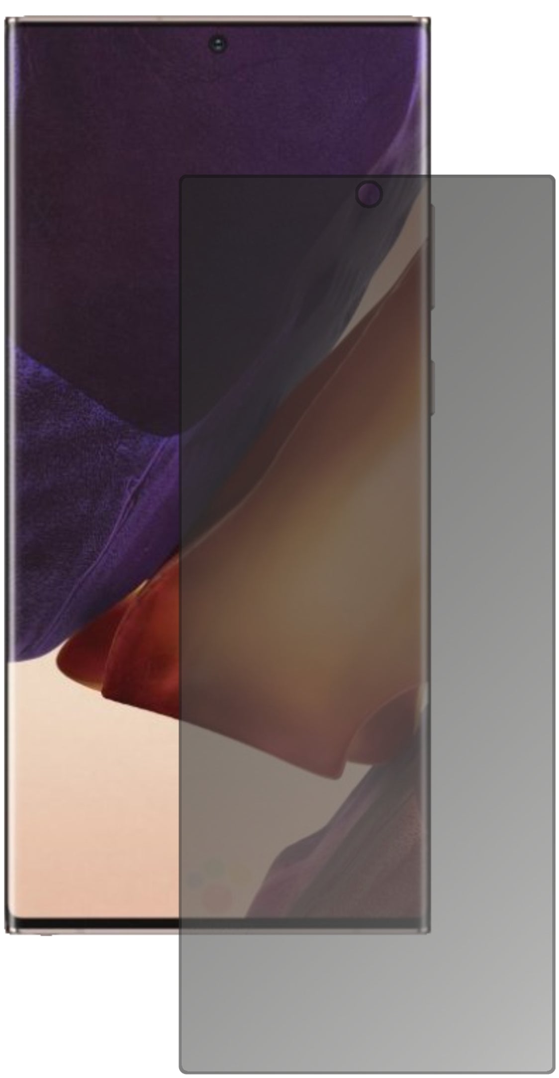 SamsungGalaxy Note 20 5G mit aufgebrachtem dipos Displayschutz, der seitliche Einblicke blockiert