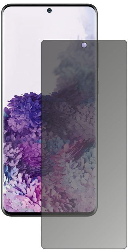 SamsungGalaxy S20 Plus mit aufgebrachtem dipos Displayschutz, der seitliche Einblicke blockiert