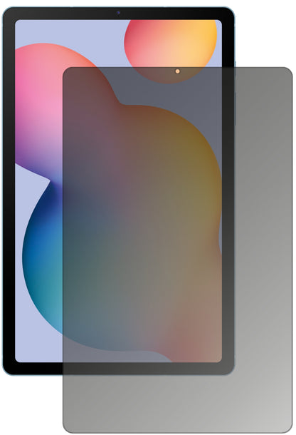 SamsungGalaxy Tab S6 Lite mit aufgebrachtem dipos Displayschutz, der seitliche Einblicke blockiert