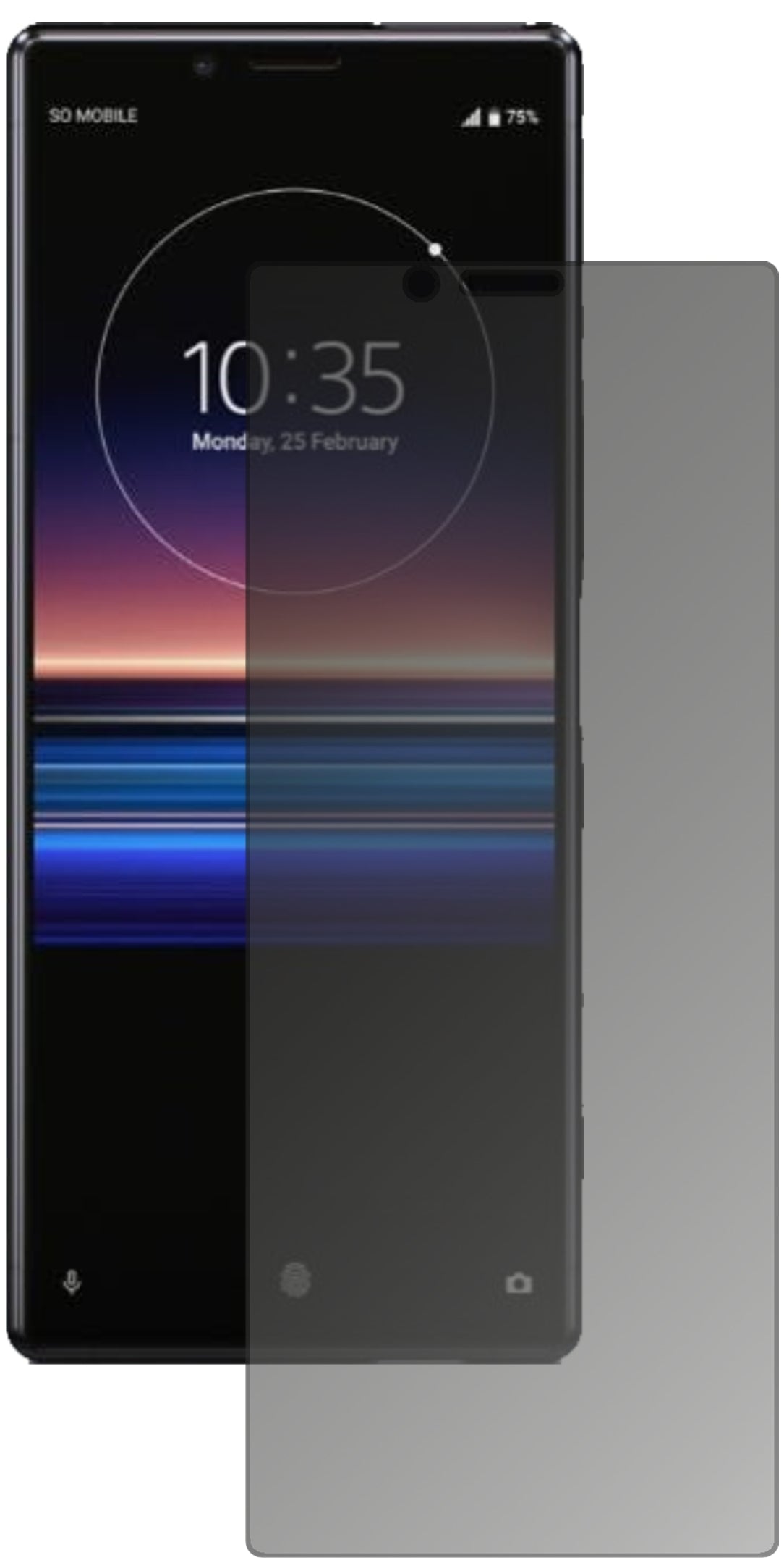 SonyXperia 1 mit aufgebrachtem dipos Displayschutz, der seitliche Einblicke blockiert