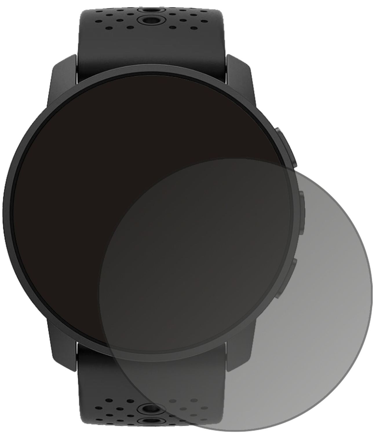 Suunto9 Peak mit aufgebrachtem dipos Displayschutz, der seitliche Einblicke blockiert