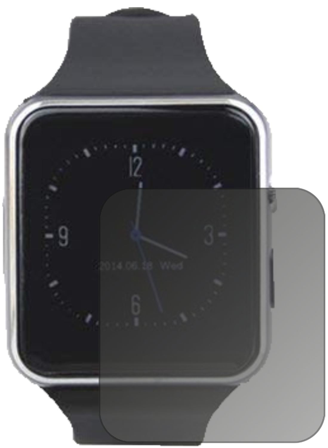 TagobeeTB01 Smartwatch mit aufgebrachtem dipos Displayschutz, der seitliche Einblicke blockiert
