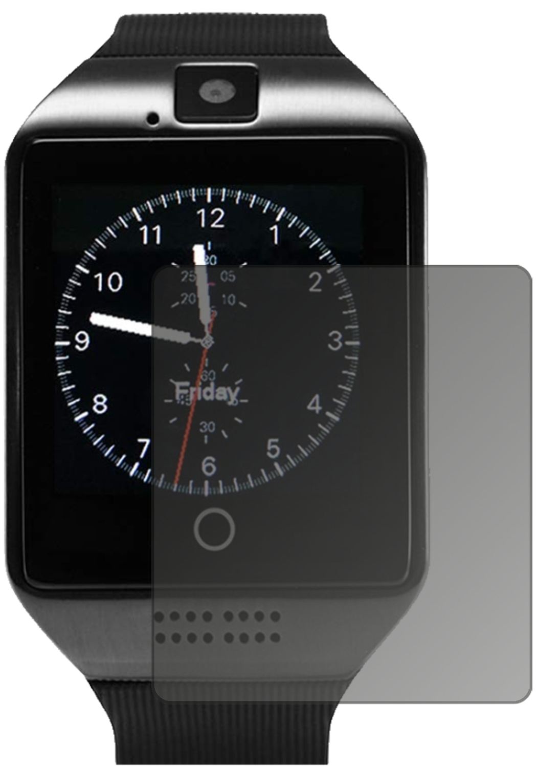 TagobeeTB02 Smartwatch mit aufgebrachtem dipos Displayschutz, der seitliche Einblicke blockiert