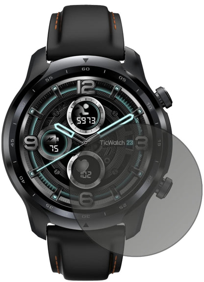 TicWatchPro 3 GPS mit aufgebrachtem dipos Displayschutz, der seitliche Einblicke blockiert