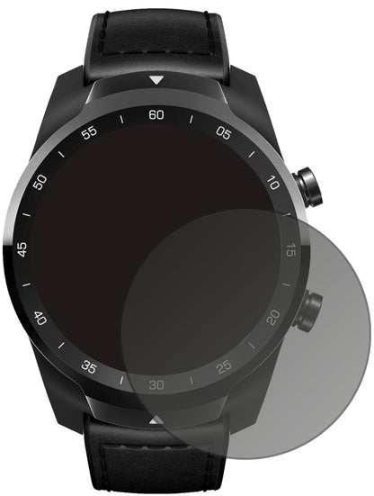TicWatchPro S mit aufgebrachtem dipos Displayschutz, der seitliche Einblicke blockiert