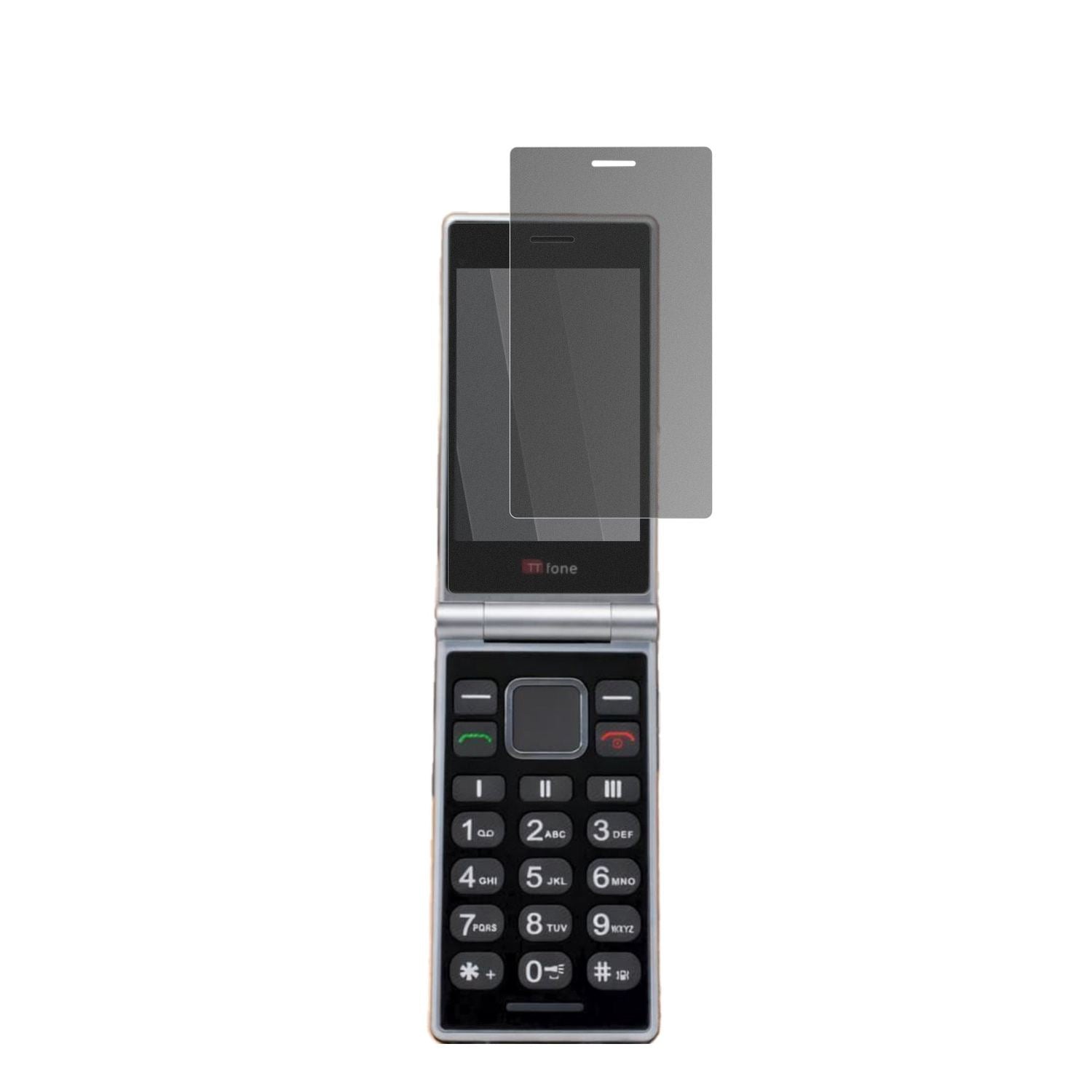 TTfoneTT990 4G mit aufgebrachtem dipos Displayschutz, der seitliche Einblicke blockiert