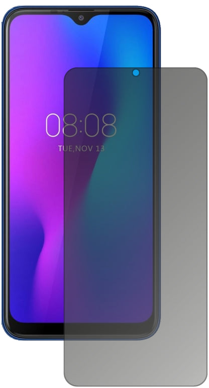 UlefonePower 6 mit aufgebrachtem dipos Displayschutz, der seitliche Einblicke blockiert