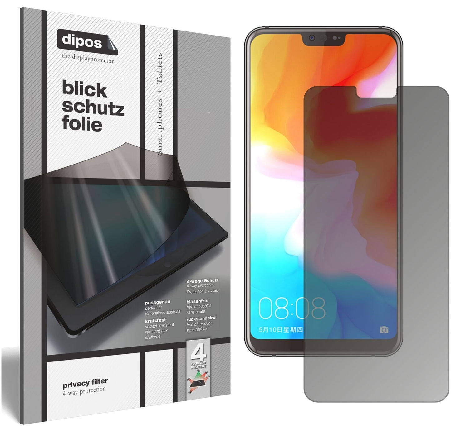 UlefoneT2 mit aufgebrachtem dipos Displayschutz, der seitliche Einblicke blockiert