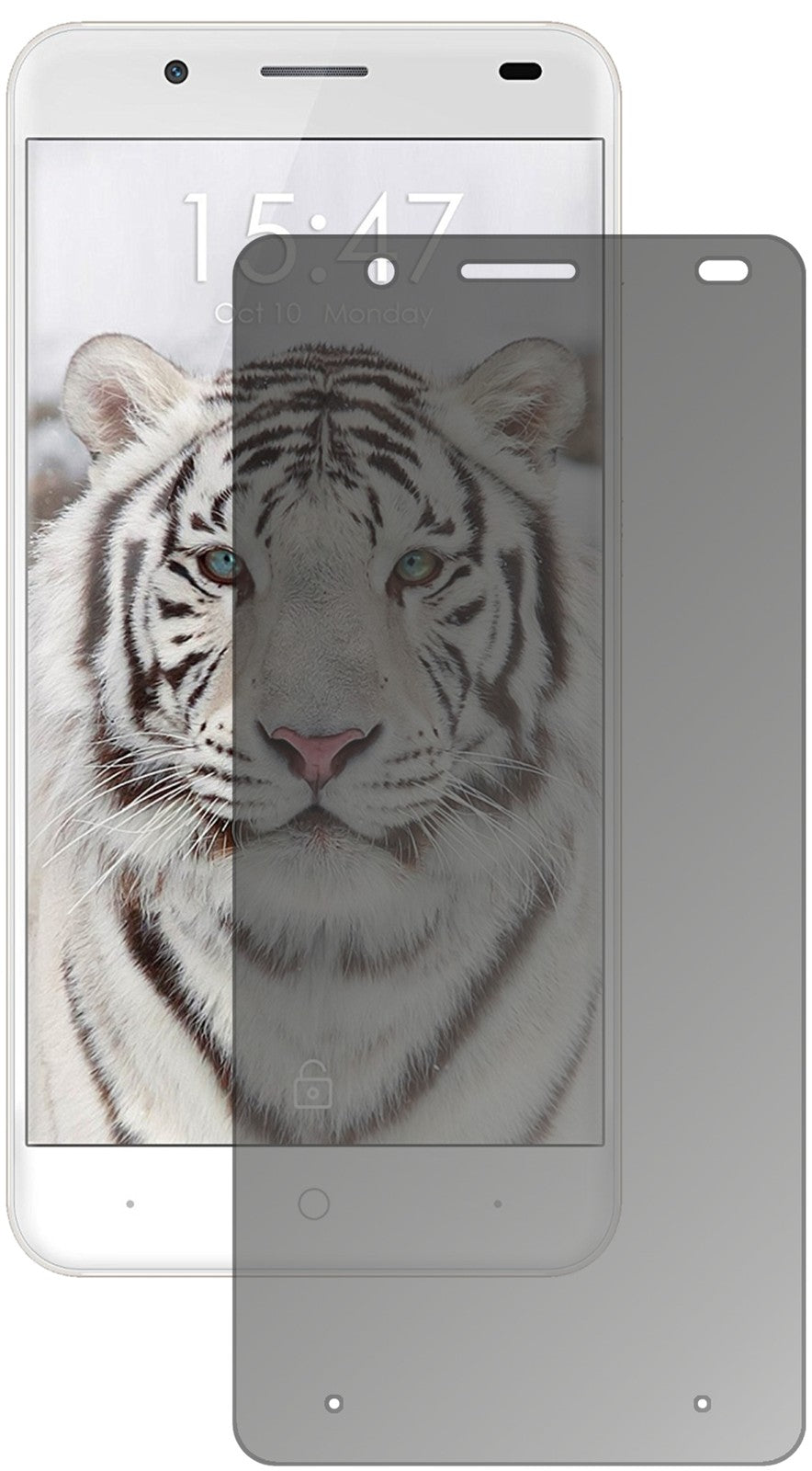 UlefoneTiger mit aufgebrachtem dipos Displayschutz, der seitliche Einblicke blockiert