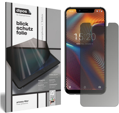 UmidigiA3 Pro (2018) mit aufgebrachtem dipos Displayschutz, der seitliche Einblicke blockiert