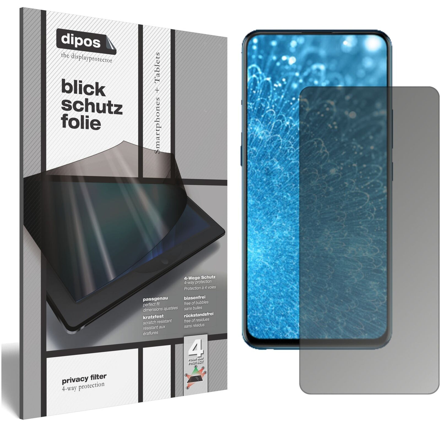 VivoS1 Pro mit aufgebrachtem dipos Displayschutz, der seitliche Einblicke blockiert